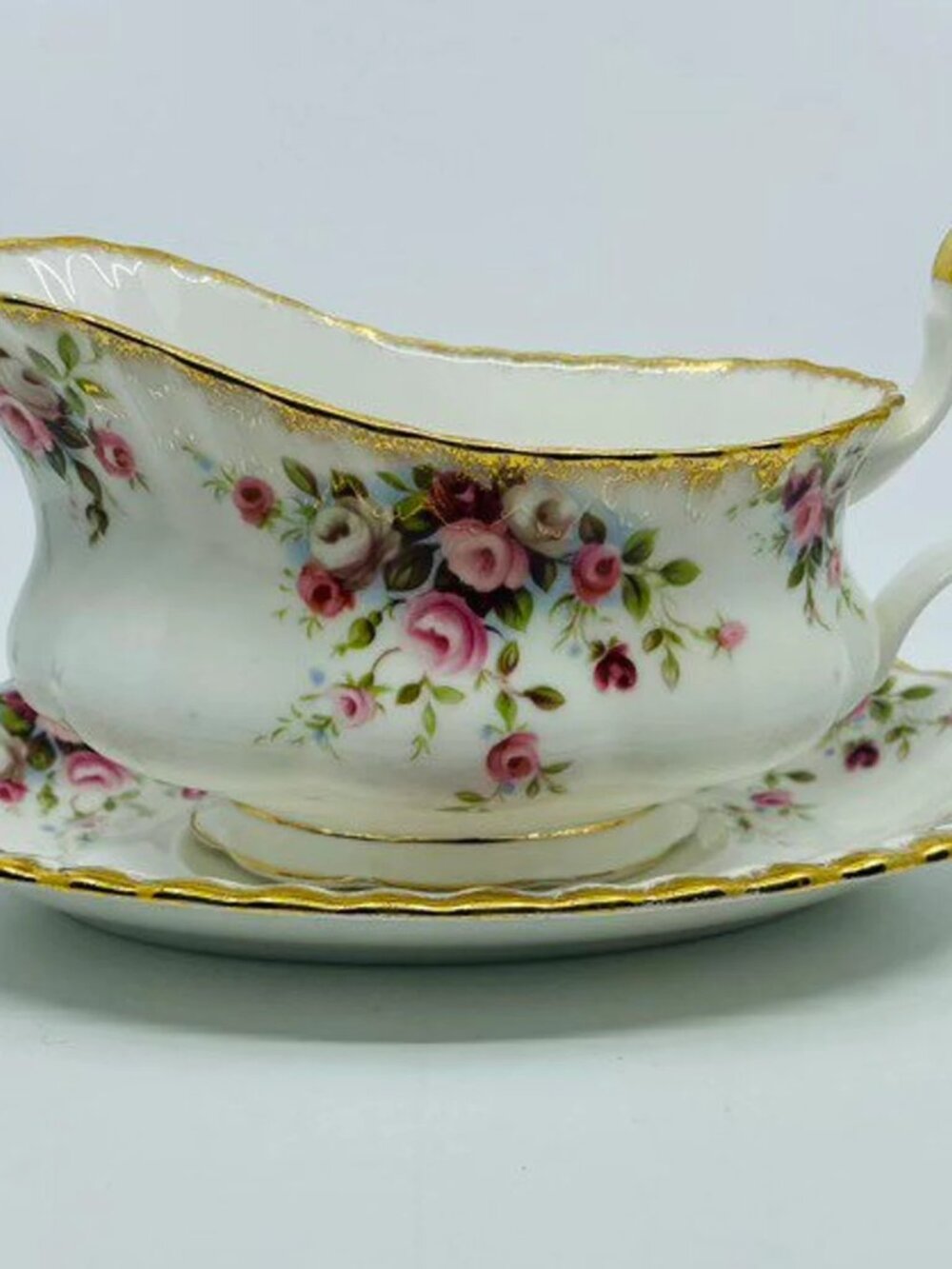 Vintage Royal Albert Cottage Garden Gravy Boat with Tray